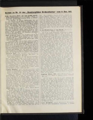 Beilage zu Nr. 50 des "Hamburgischen Kirchenblattes" vom 15. Dez. 1912.