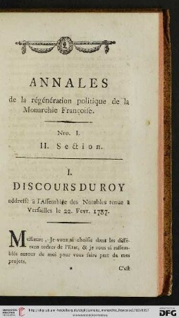 I. Discours du roy