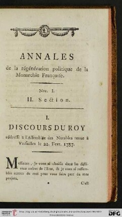 I. Discours du roy
