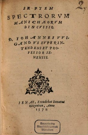 Septem Spectrorvm Manichaeorvm Discvssio