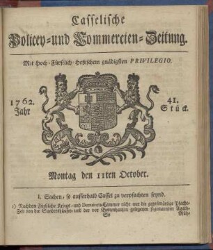 41. Stueck, Montag den 11ten October 1762