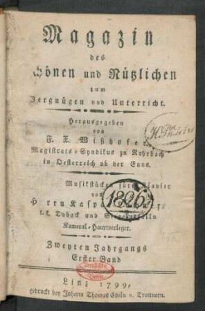 2. Jahrgang, 1.Band: Magazin des Schönen und Nützlichen zum Vergnügen und Unterricht