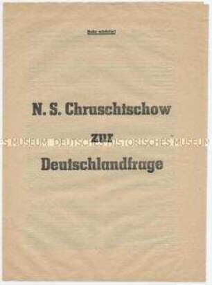 Sonderdruck zu den Ausführungen von N.S. Chruschtschow zur Deutschlandfrage auf einer Kundgebung in Moskau