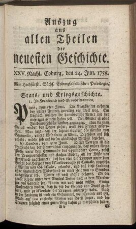 XXV. Nachl. Coburg, den 24. Jun. 1758.