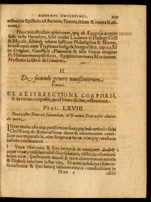 II. De secundo genere novißimorum hominis. De Resurrectione Corporis ...