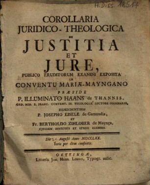 Corollaria juridico-theologica de justitia et jure