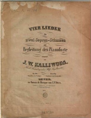 Vier Lieder : für 2 Sopran-Stimmen mit Begl. d. Pianoforte ; op. 207