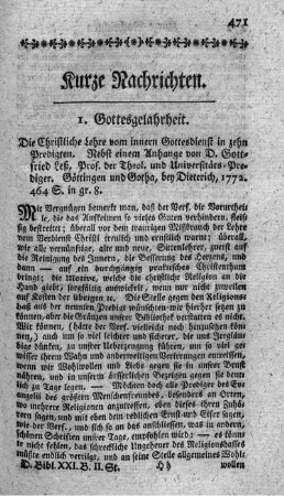 Die christliche Lehre vom innern Gottesdienst, in zehn Predigten.