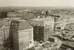 Dresden. Blick vom Turm der Kreuzkirche auf Baustelle Ernst-Thälmann-Straße (heute: Wilsdruffer Straße) und Albertinum
