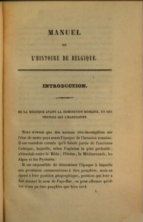 Manuel de l'histoire de Belgique, 1
