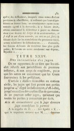 Titre XXIV. Des recusations des juges