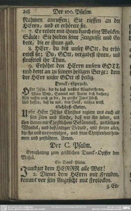 Der C. Psalm : Ermahnung zum geistlichen Danck-Opffer dem Meßiä