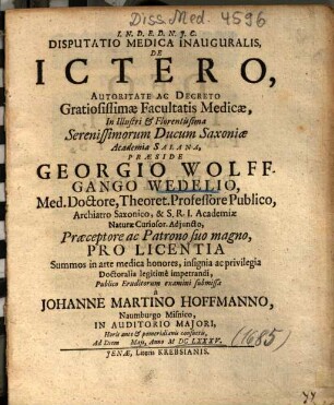 Disputatio Medica Inauguralis, De Ictero
