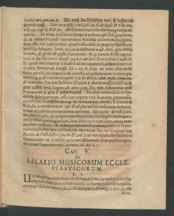 Cap. V. De Salario Musicorum Ecclesiasticorum.