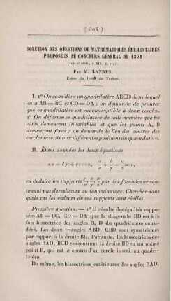 Solution des questions de mathématiques élémentaires proposées au concours général de 1879.