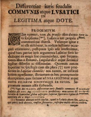 Dissertatione Inavgvrali, Differentias iuris Commvnis Et Lvsatici In Legitima atque Dote, vom Lehens-Pflicht-Theil