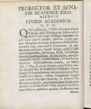 Prorector Et Senatus Academiæ Kiloniensis Civibus Academicis S. P. D.