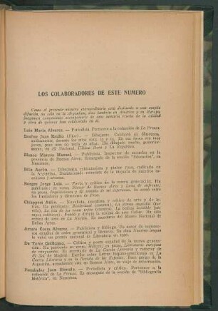 Los colaboradores de este número