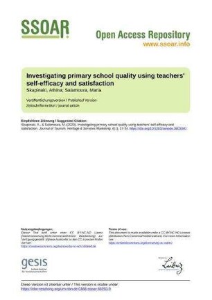 Investigating primary school quality using teachers' self-efficacy and satisfaction