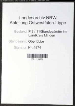 Sterberegister Standesamt Oberlübbe