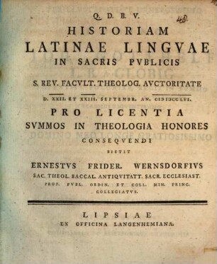 Historiam latinae linguae in Sacris publicis