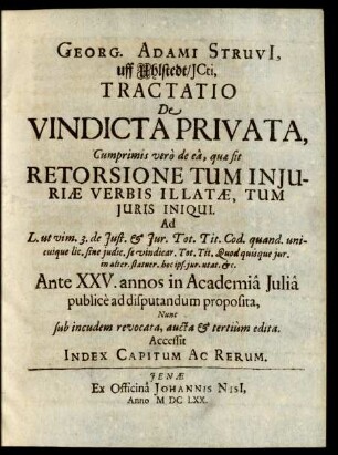 Tractatio I. De Vindicta Privata,