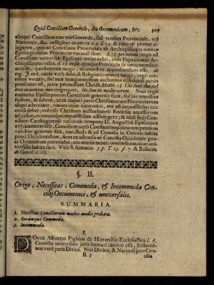 305-310, § II. Origo, necessitas, commoda & incommoda Concilij Oecumenici & universalis