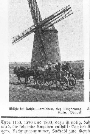 Niedere Börde-Dahlenwarsleben. Turmmühle, aus: Die Mühle vom 24. Dez. 1937