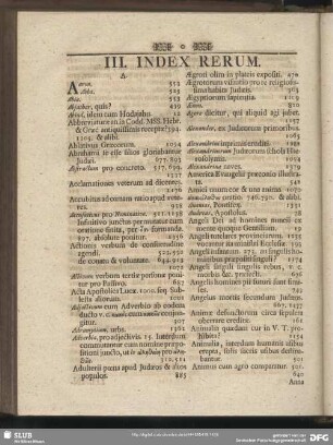 III. Index Rerum