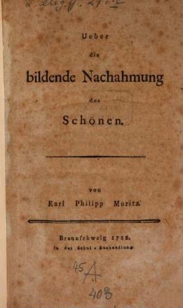 Ueber die bildende Nachahmung des Schönen