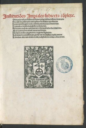 Corpus iuris civilis. Iustiniani Institutiones. Mit der Glossa ordinaria des Franciscus Accursius und den Summaria des Hieronymus Clarius und mit Ergänzungen des Johannes de Gradibus u. a. Hrsg. Johannes Chappuis