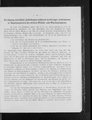 Verfügung, betreffend Zustellungen während des Krieges, insbesondere in Angelegenheiten der aktiven Militär- und Marinepersonen.