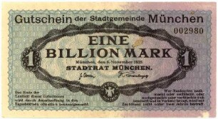 Geldschein / Notgeld, 1 Billion Mark, 6.11.1923