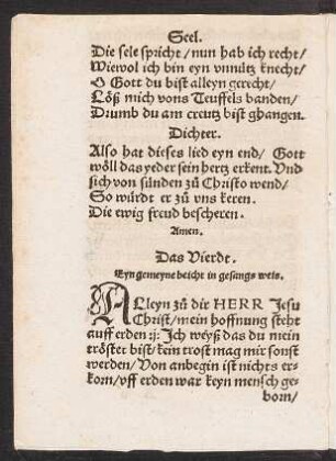 Das Vierdt. || Eyn gemeyne beicht in gesangs weis. ||