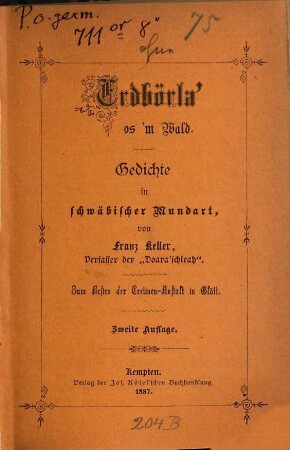 Erdbörla os'm Wald : Gedichte in schwäbischer Mundart