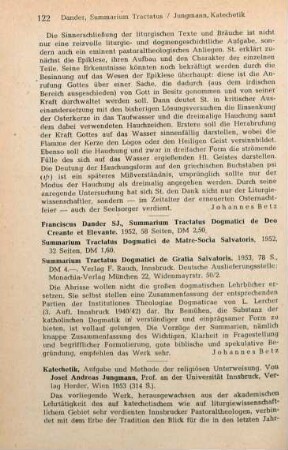 122-123 [Rezension] Jungmann, Josef Andreas, Katechetik