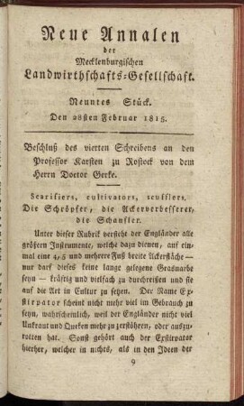 Neuntes Stück. Den 28sten Februar 1815.