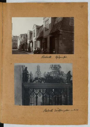 Schützenstraße, Rostock. Taufsteingitter, Rostock: Ansicht Schützenstraße, Detail Taufsteingitter (aus: Skizzen- und Fotoalbum 25)