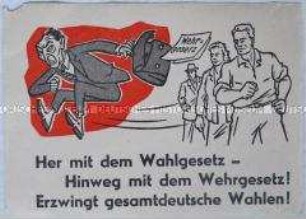 Illustrierter Klebezettel aus der DDR zur Verbreitung in West-Berlin mit der Forderung nach gesamtdeutschen Wahlen
