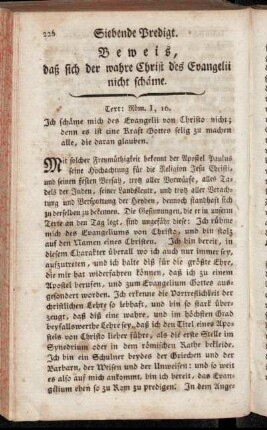 Siebende Predigt. Beweis, daß sich der wahre Christ des Evangelii nicht schäme.