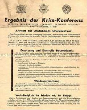 Abwurf-Flugblatt der Alliierten mit Kriegsnachrichten und Erläuterungen zu den Ergebnissen der Krim-Konferenz