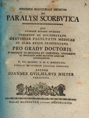 Specimen inaug. med. de paralysi scorbutica