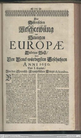 Anderes Buch, Von Den Denck-würdigsten Geschichten Anni 1650