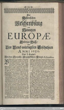 Anderes Buch, Von Den Denck-würdigsten Geschichten Anni 1650