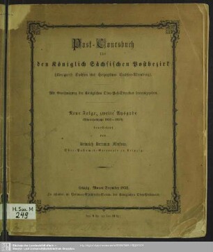 N.F.2.1852/53(1852): Post-Coursbuch für den Königlich Sächsischen Postbezirk : (Königreich Sachsen und Herzogthum Sachsen-Altenburg)