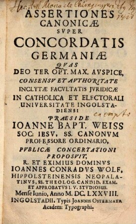 Assertiones Canonicae Svper Concordatis Germaniae