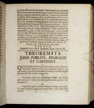 Theoremata Juris Publici, Feudalis Et Canonici.