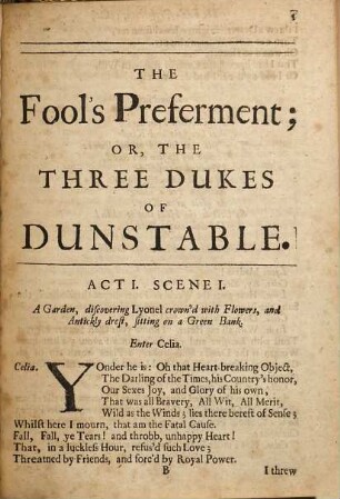A Fool's Preferment, Or, The Three Dukes of Dunstable : A Comedy, As it was Acted at the Queens Theatre in Dorset-Garden, by Their Majesties Servants
