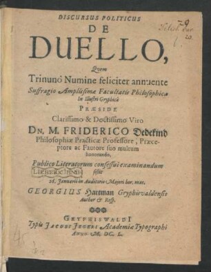Discursus Politicus De Duello