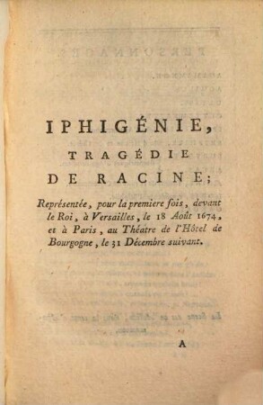 Iphigénie : Tragédie